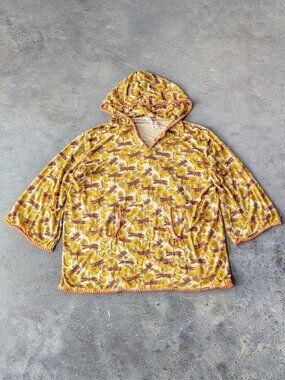 Kate Quinn Women's Yellow Floral Dragonfly Oversized Bamboo Hoodie small